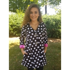 Erma's Closet Black Jacket with White Dots and Hot Pink Lining
